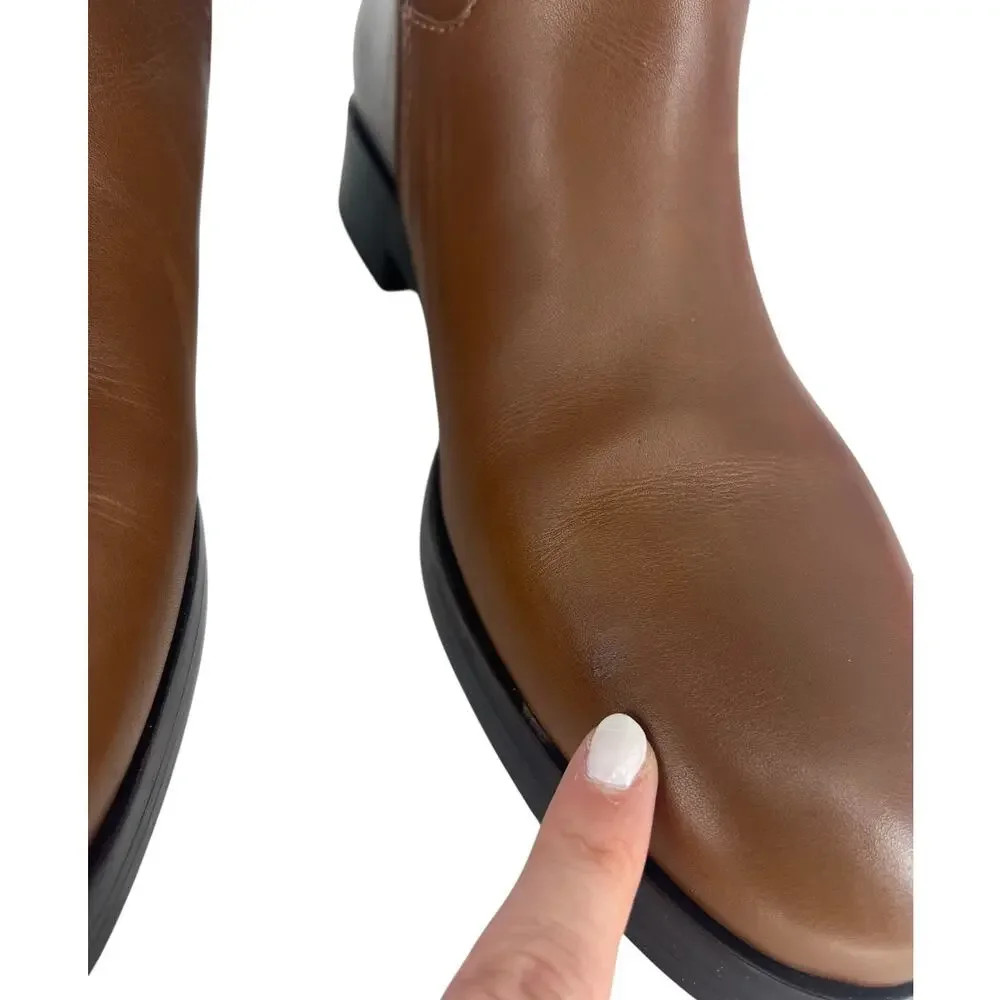 Tory Burch Riding‎ Logo Embossed Leather Knee High Boots Brown 10.5